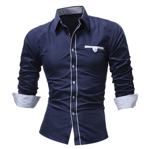 Men Shirt Fashion Solid Color Male Casual Long Sleeve Shirt