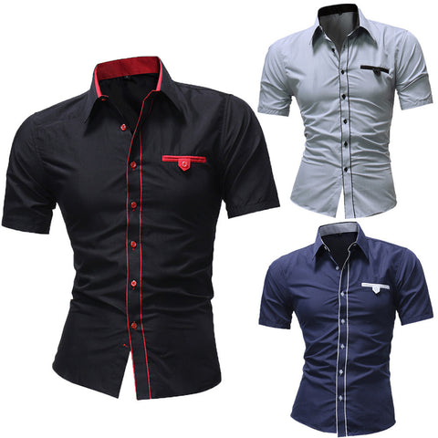 Men Shirt Fashion Solid Color Male Casual Short Sleeve Shirt