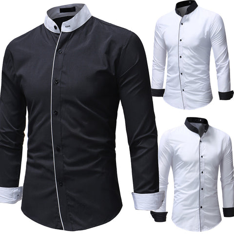 Men Long Sleeve Shirt 2018 Fashion Stand Collar Dress Shirt