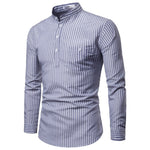 Men Shirt Korean Stripe Long Sleeve Shirts Mandarin Collar Slim Fit Dress Shirt